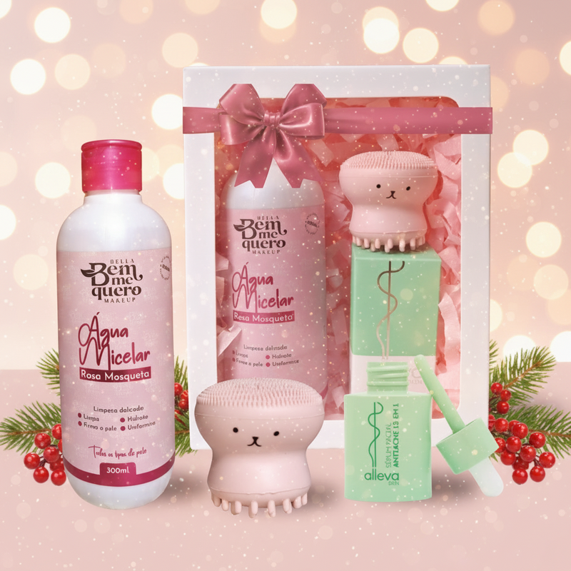 Kit Sérum Facial Antiacne Alleva, Agúa Micelar Bem me Quero Rosa Mosqueta + Brinde